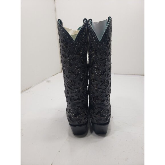 Corral Women’s 8.5M Style # A3752 Black Inlay With Embroidery & Silver Studs - Picture 3 of 8